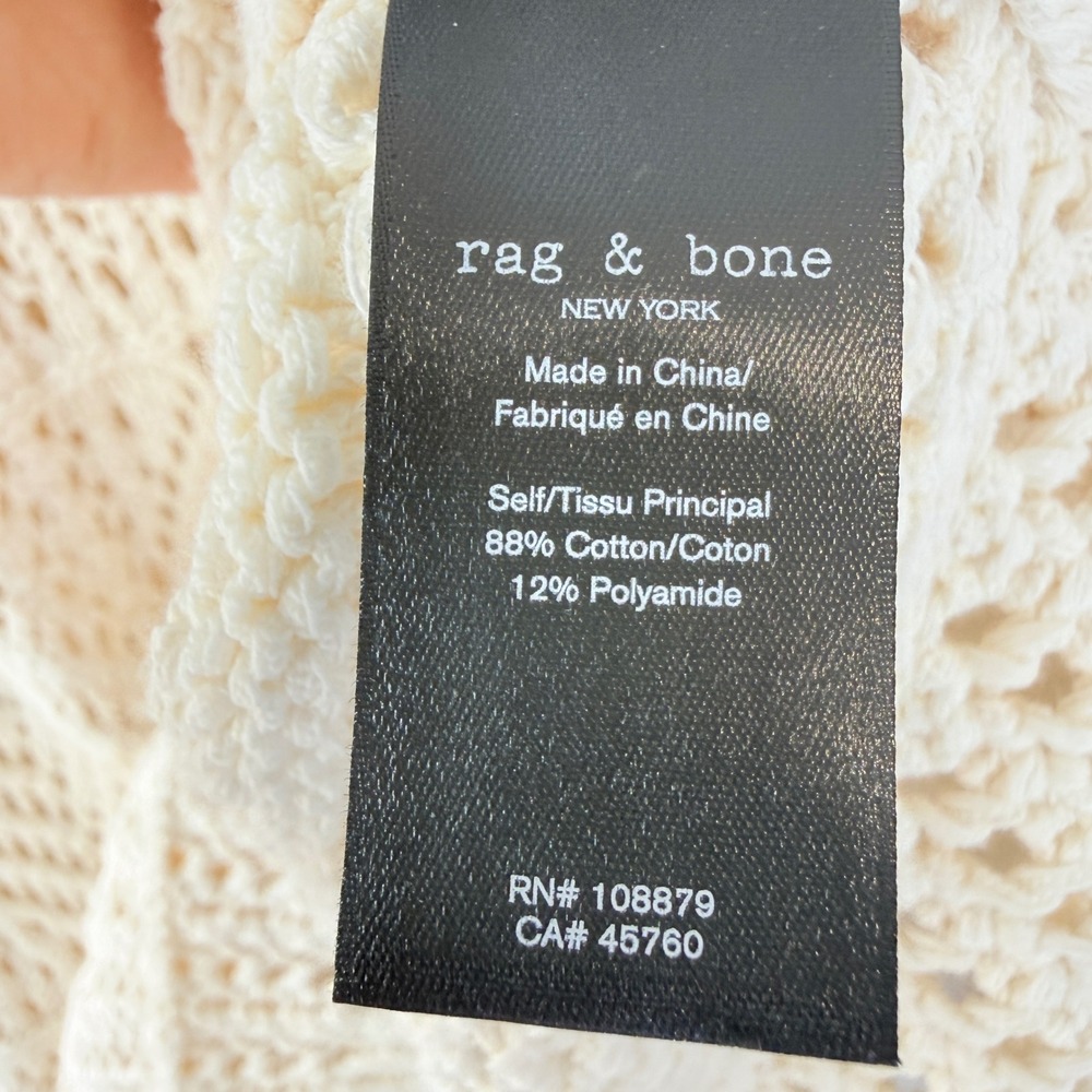 rag & bone Renee Crewneck Sweater Womens Small Ivory Open Weave Pointelle Cotton - Picture 8 of 10